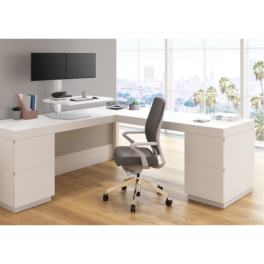 THE WINSTON WORKSTATION DUAL SIT-STAND CONVERTER OFFERS 17IN HEIGHT ADJUSTMENT W — life-style view