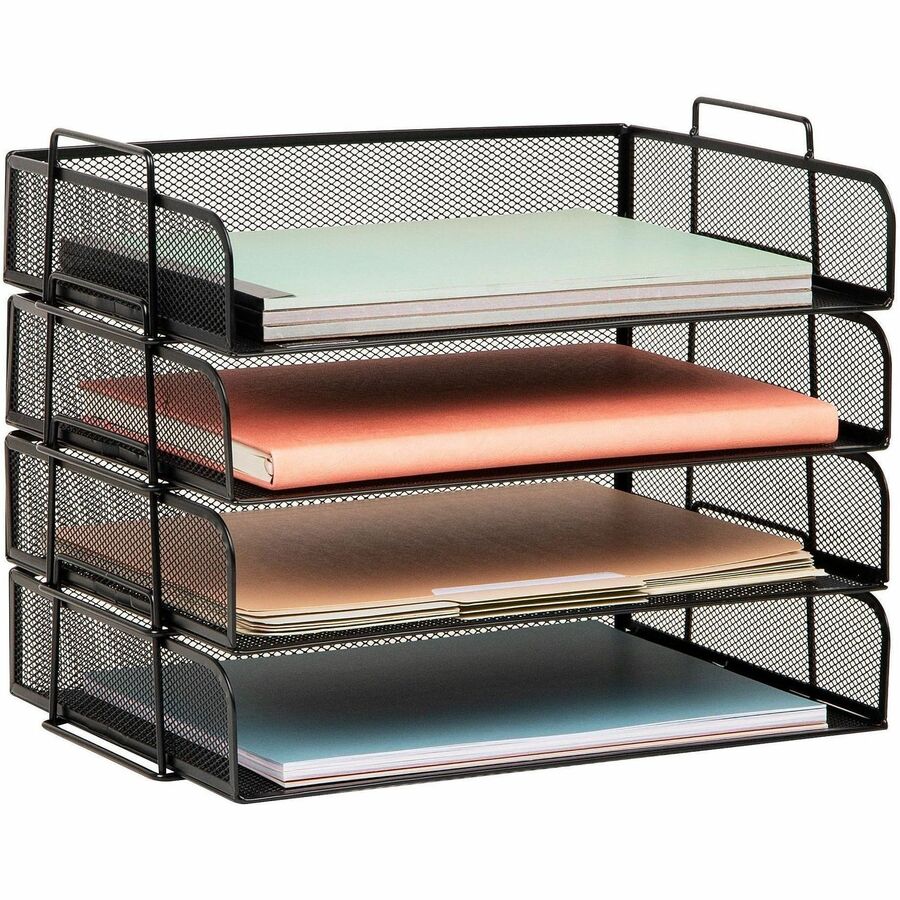 Mind Reader Tiered Stackable Paper Trays - 4 Tier(s) - 11.25" Height x 9.75" Width x 13.25" Depth - Desktop - Stackable - Stackable, Lightweight, Portable, Sturdy, Easy to Clean, Durable - Black - Metal, Steel Mesh - 1 Each