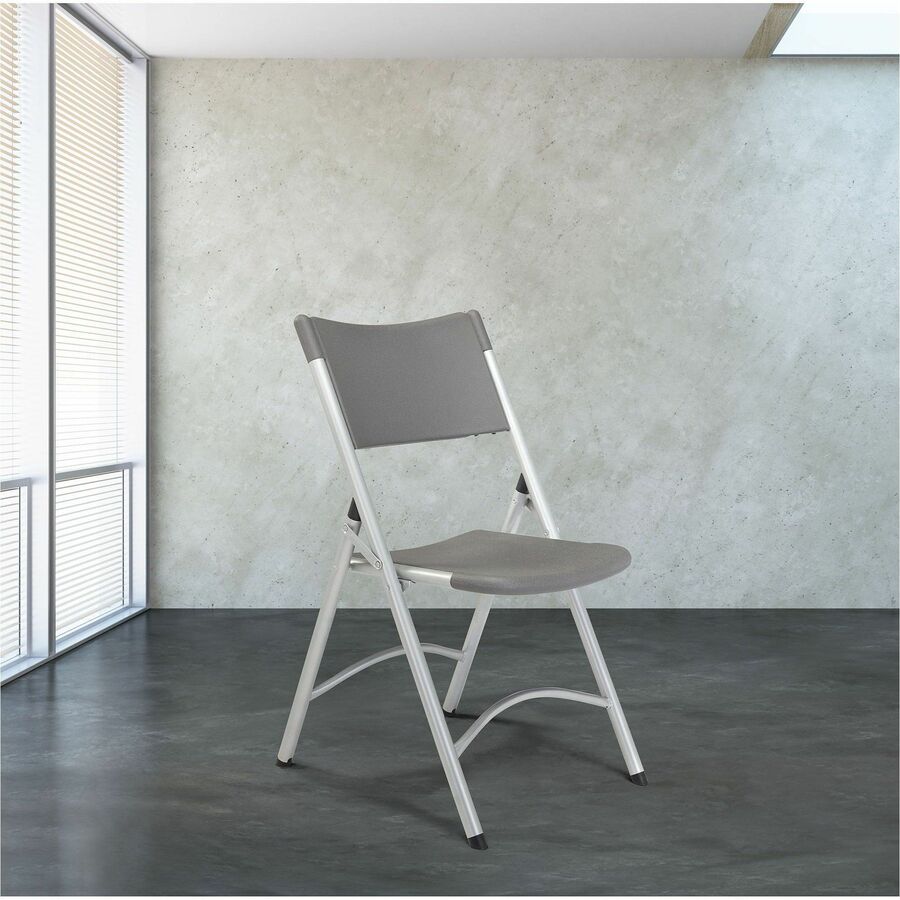 National Public Seating 600 Series Folding Chairs - Charcoal Slate Seat Color - Plastic Seat Material - Charcoal Slate Back Color - Plastic Back Material - Silvertone Frame Color - Tubular Steel, Metal Frame Material - Charcoal Slate - Plastic, Resin - 4 