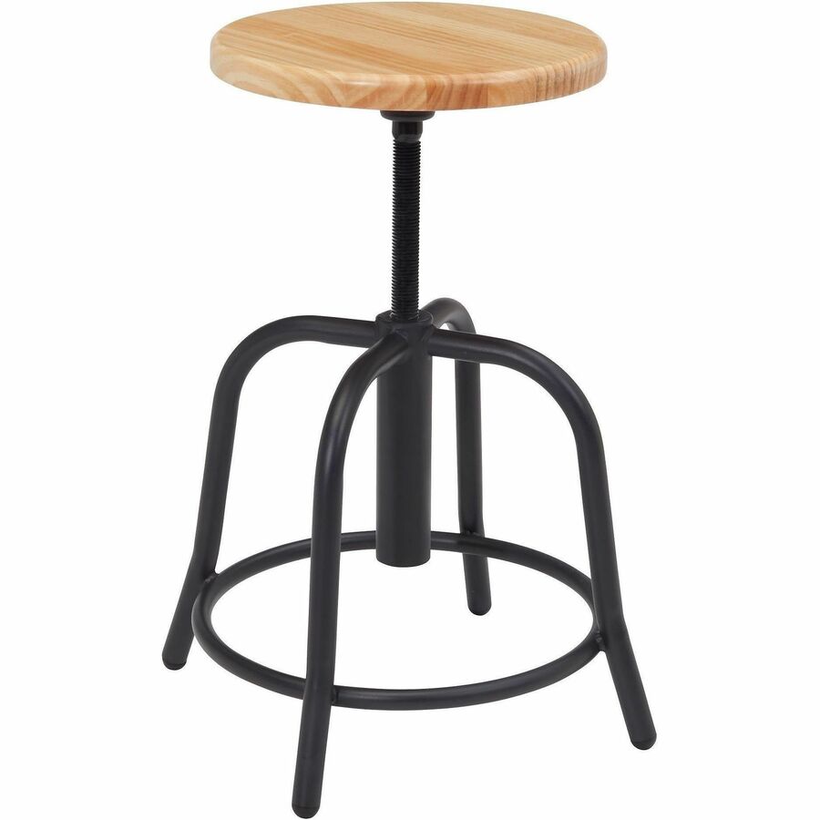 National Public Seating 6800 Series Stools - Solid Hardwood Seat Material - Black Frame Color - Steel Frame Material - Curved Leg Base - Wood, Black - 1 Each