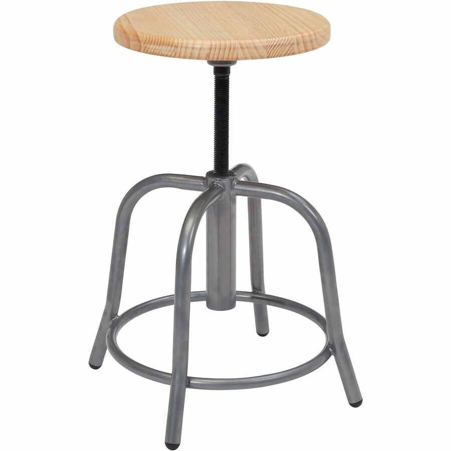 National Public Seating 6800 Series Stools - Solid Hardwood Seat Material - Gray Frame Color - Steel Frame Material - Curved Leg Base - Wood, Gray - 1 Each