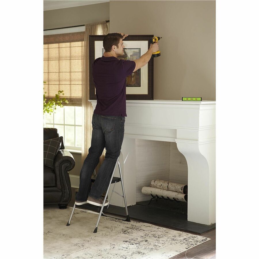 Cosco 2-Step Big Step Folding Step Stool - 2 Step - 200 lb Load Capacity - Type III - 17.7" Width x 22.8" Depth x 34.6" Height - Platinum, Black