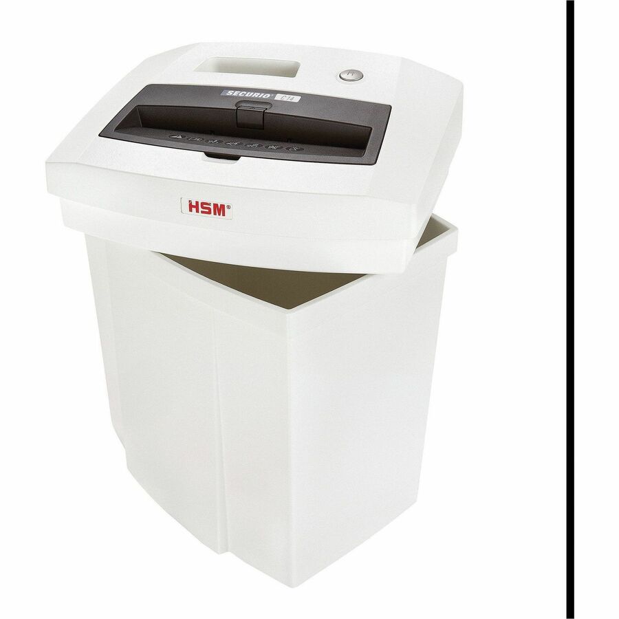 HSM2253113 - Securio C14 Cross-Cut Document Shredder offers a high degree of user safety in a space-saving, modern design. Optimized cutting device technology destroys up to 6 sheets of paper, creating 603 cross-cut particles per page. Hardened steel cutting rollers easily cope with staples, paper clips and credit cards. Paper feed with overload protection reduces paper jams and sustains the high throughput of paper. Folding safety element stops shredding when touched to prevent workplace accidents. To keep your operating cost at a minimum, this shredder does not consume any power in standby mode. Quiet operation minimizes noise development to prevent distracting others in quiet locations. Inspection window allows you to monitor the fill level of the waste bin to prevent overfilling. Removable housing top allows you to quickly empty the 5.3-gallon bin for effortless disposal.
