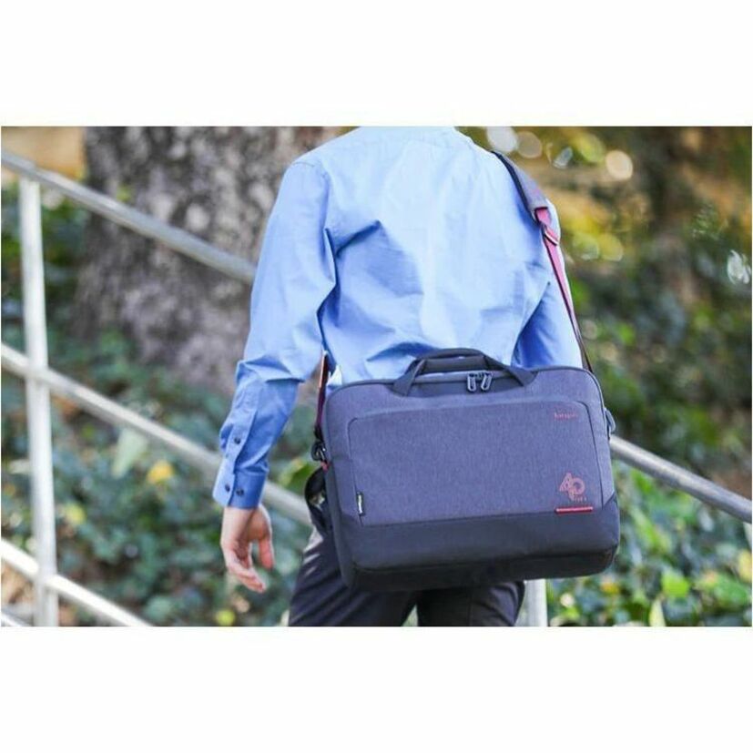 Grey Targus 40th Anniversary Cypress EcoSmart briefcase for 15.6-inch laptops — life-style view