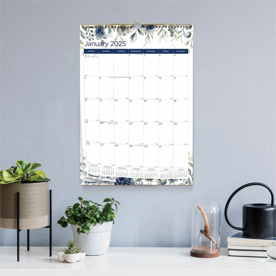 Picture of Blueline Abstract Floral Monthly Wall Calendar