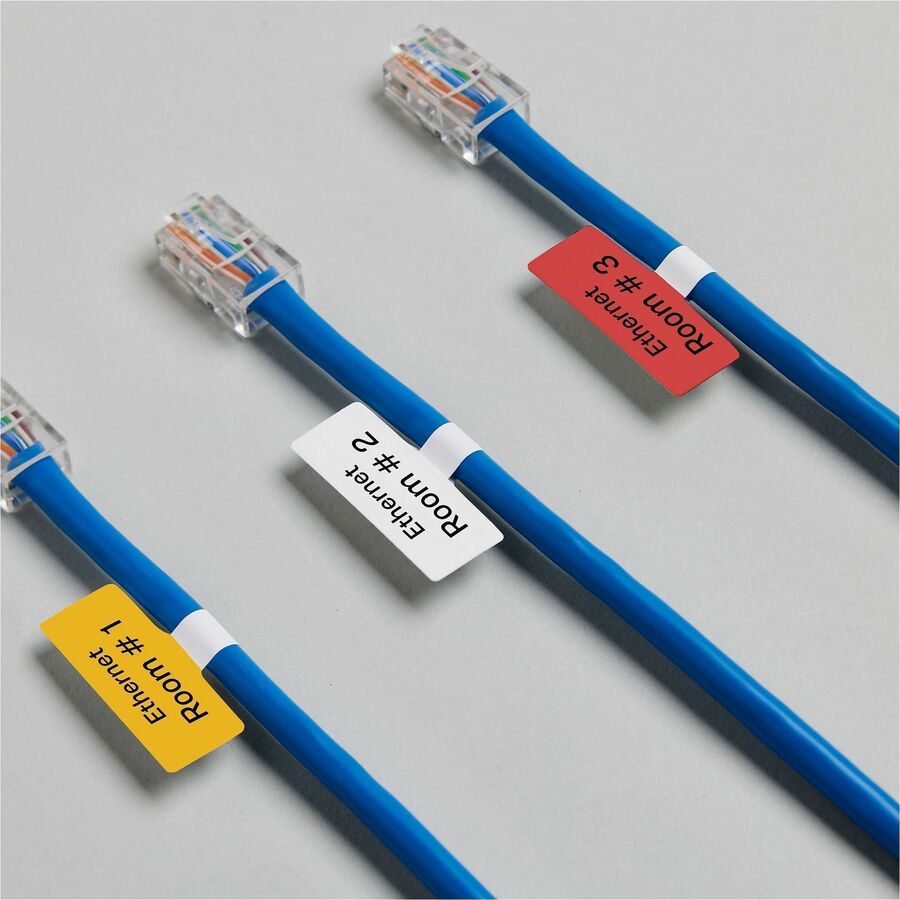 Picture of Cable Labels T-Style, 1.25" x 2", White film, Waterproof, Tear-resistant, Print-to-edge, 300/Pack
