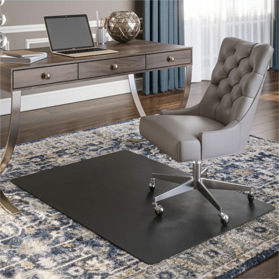 Deflecto SuperMat Medium Pile Carpet Chairmat - Carpeted Floor, Home Office, Indoor, Medium Pile Carpet, Commercial, Chair, Hard Floor - 53" Length x 45" Width x 0.500" Thickness - Rectangular - Black - 1 Each