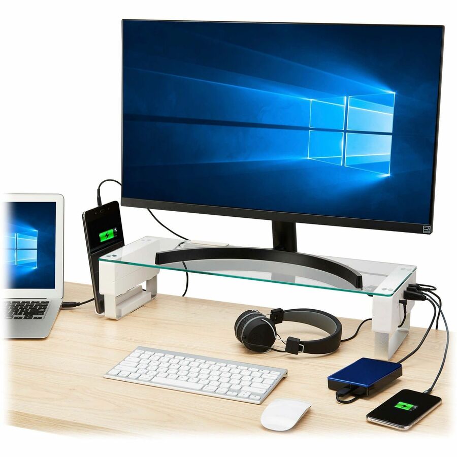 Tripp Lite by Eaton Monitor Riser for Desk - Height Adjustable, Glass Top, USB and Audio Ports