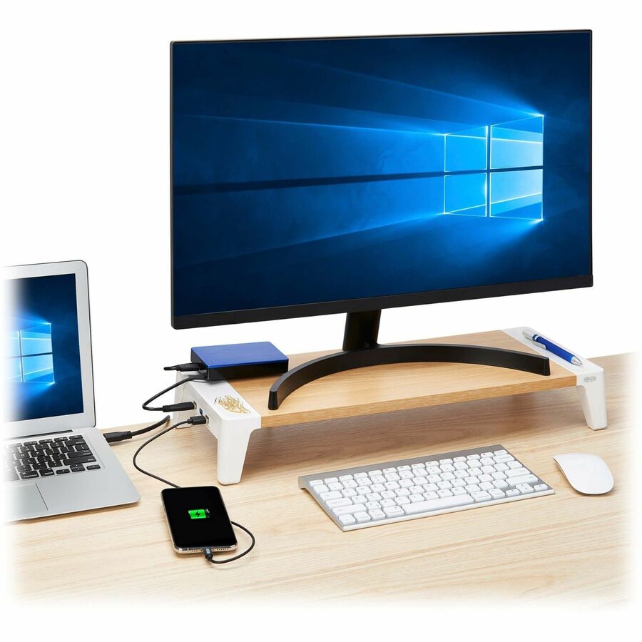 Tripp Lite by Eaton Monitor Riser for Desk - Wood Top, USB-A Charge and Data Ports