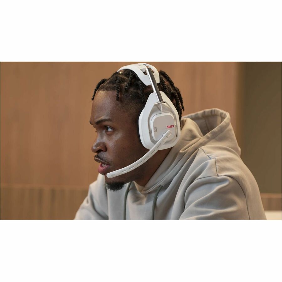 Logitech A50 X wireless gaming headset with base station in white — life-style view
