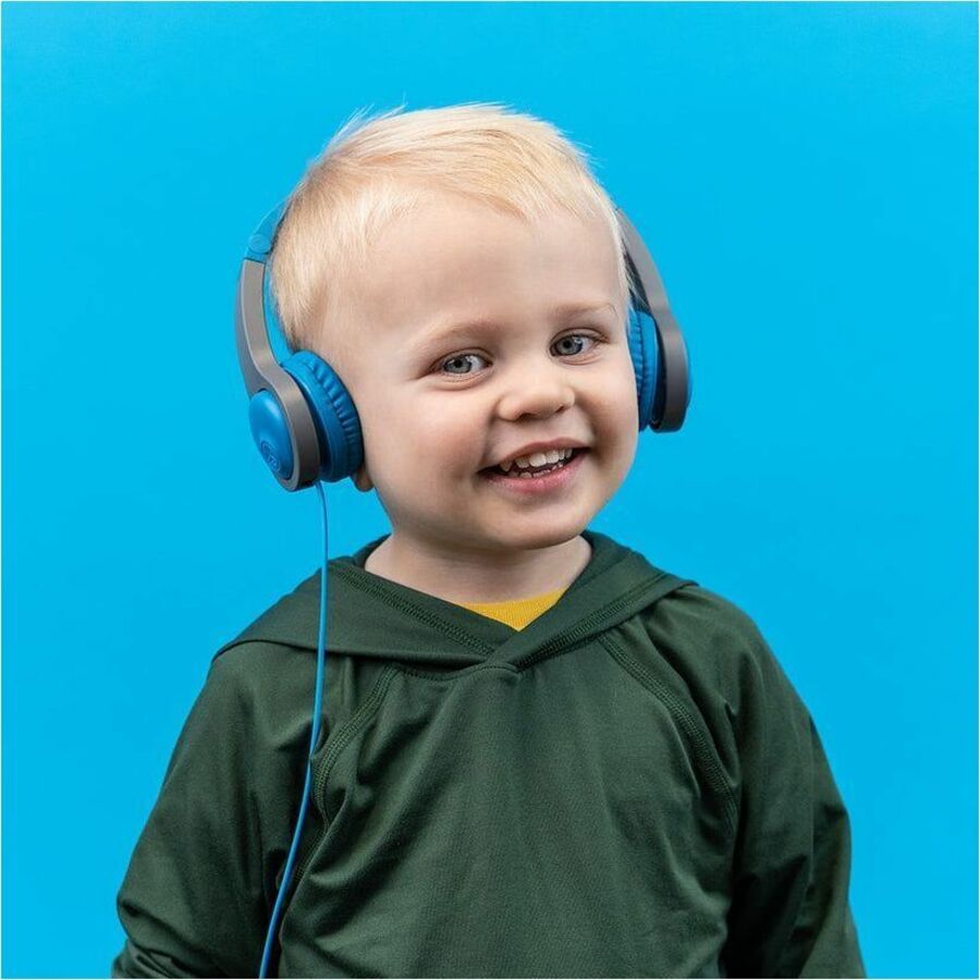 JLab JBuddies Gen 2 folding kids headphones in blue — life-style view
