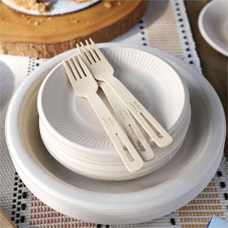 World Centric Compostable Bamboo Cutlery - Fork - Fork - Food - Bamboo - Natural - 2000 / Carton