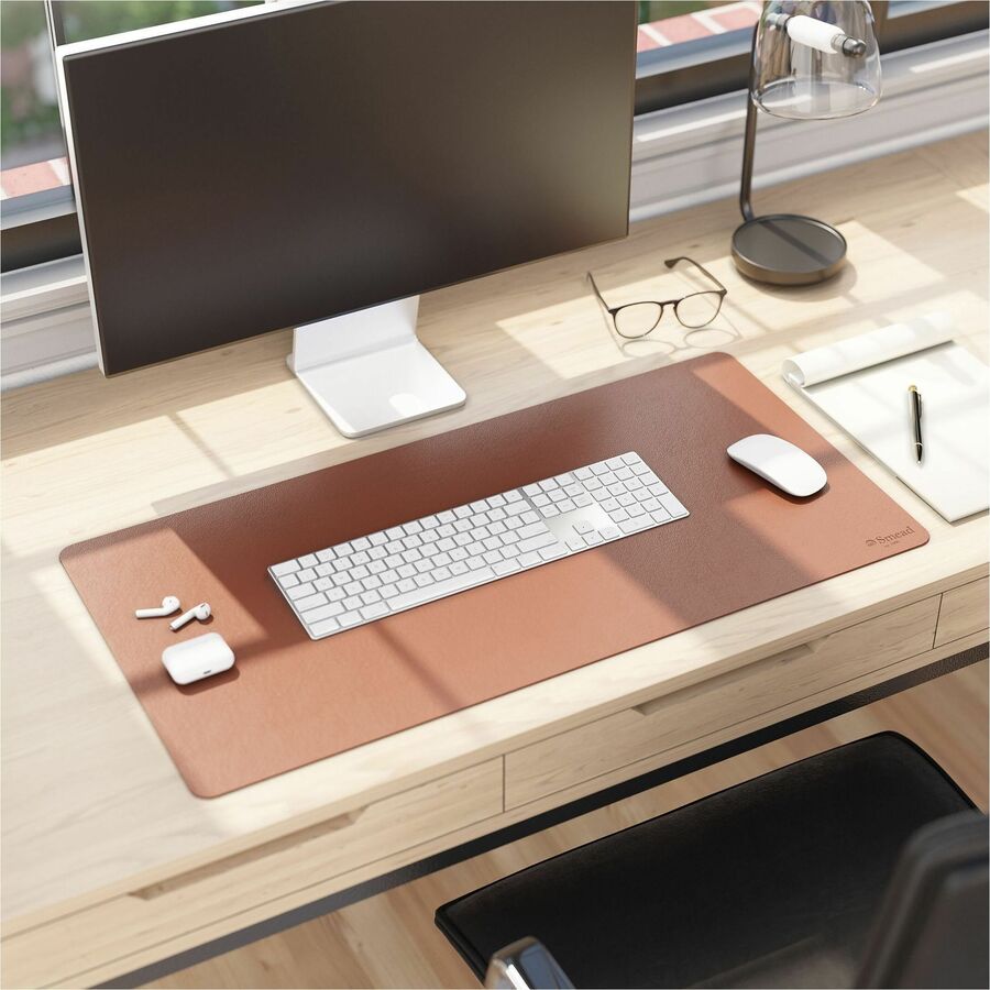 Smead Waterproof Desk Pad - Rectangular - 15.7" Width x 31.50000" Depth - Faux Suede Backing - Vegan Leather - Saddle