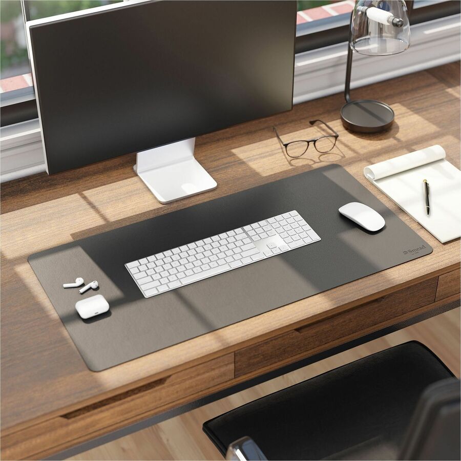Smead Waterproof Desk Pad - Rectangular - 15.7" Width x 31.50000" Depth - Faux Suede Backing - Vegan Leather - Charcoal