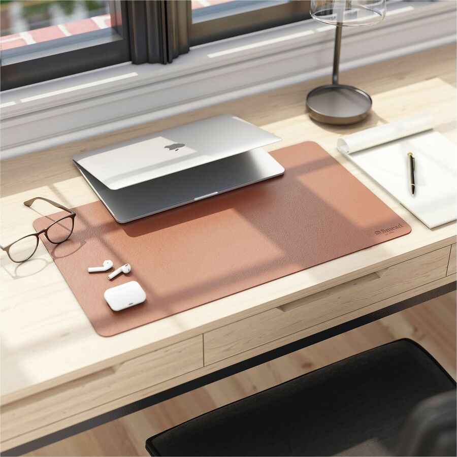 Smead Waterproof Desk Pad - Rectangular - 13.7" Width x 23.60000" Depth - Faux Suede Backing - Vegan Leather - Saddle
