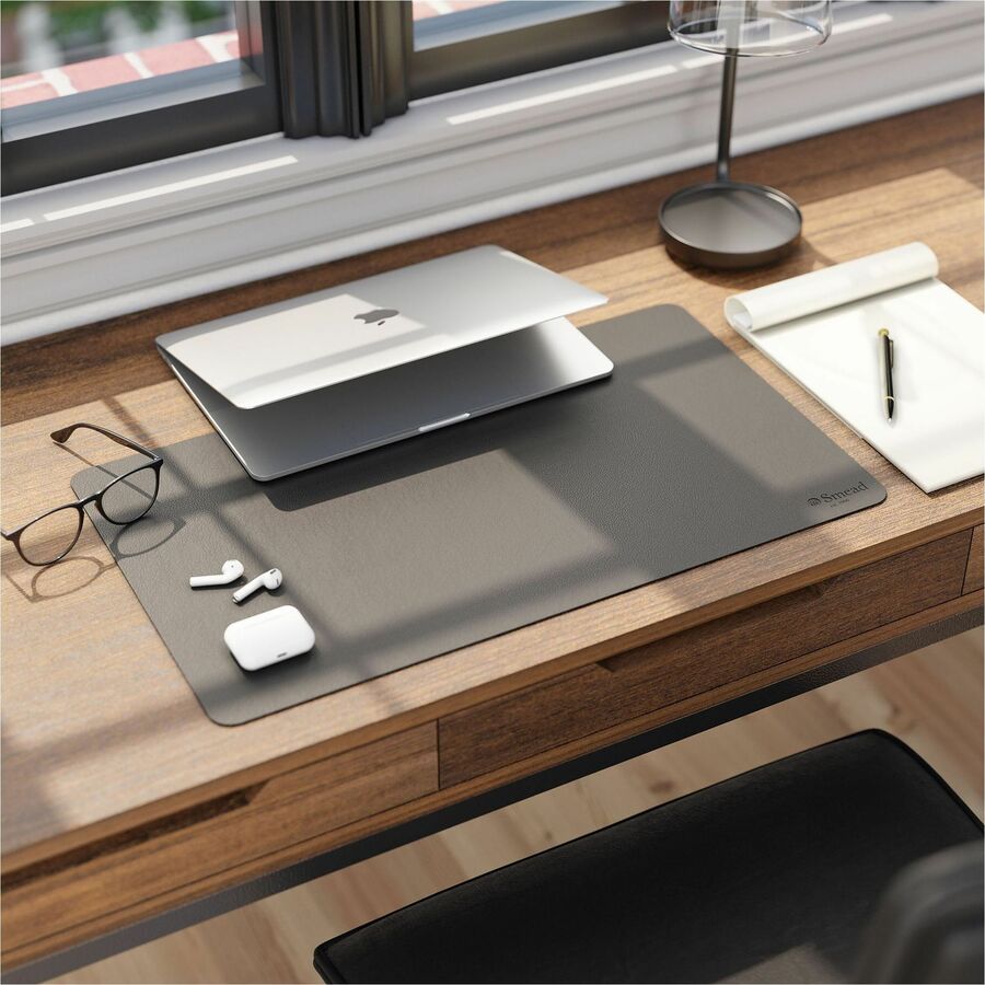 Smead Waterproof Desk Pad - Rectangular - 13.7" Width x 23.60000" Depth - Faux Suede Backing - Vegan Leather - Charcoal