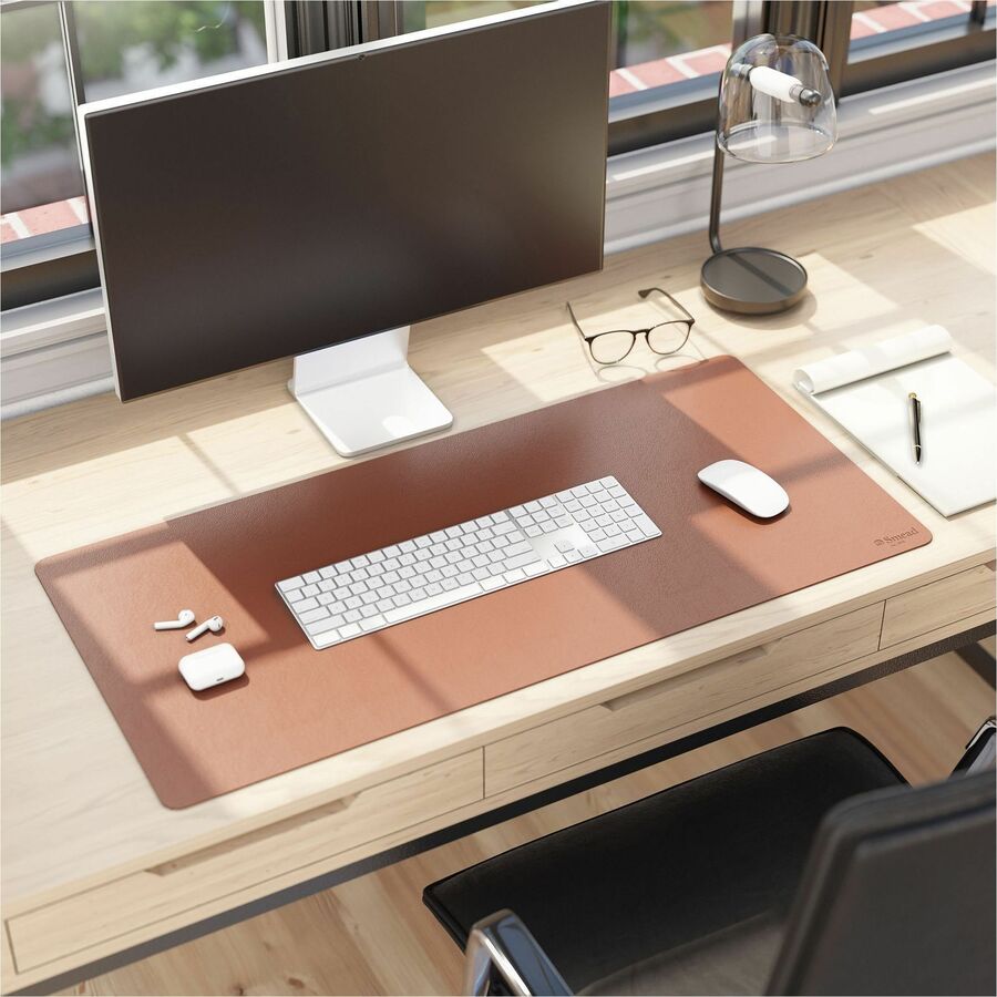 Smead Waterproof Desk Pad - Rectangular - 17" Width x 36" Depth - Faux Suede Backing - Vegan Leather - Saddle
