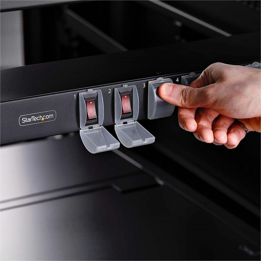 StarTech 8-Outlet Horizontal Rack Mount PDU, 1U Power Strip, On/Off Switches, 15A Circuit Breaker, 8ft/2.4m Cord, NEMA 5-15P/R, TAA