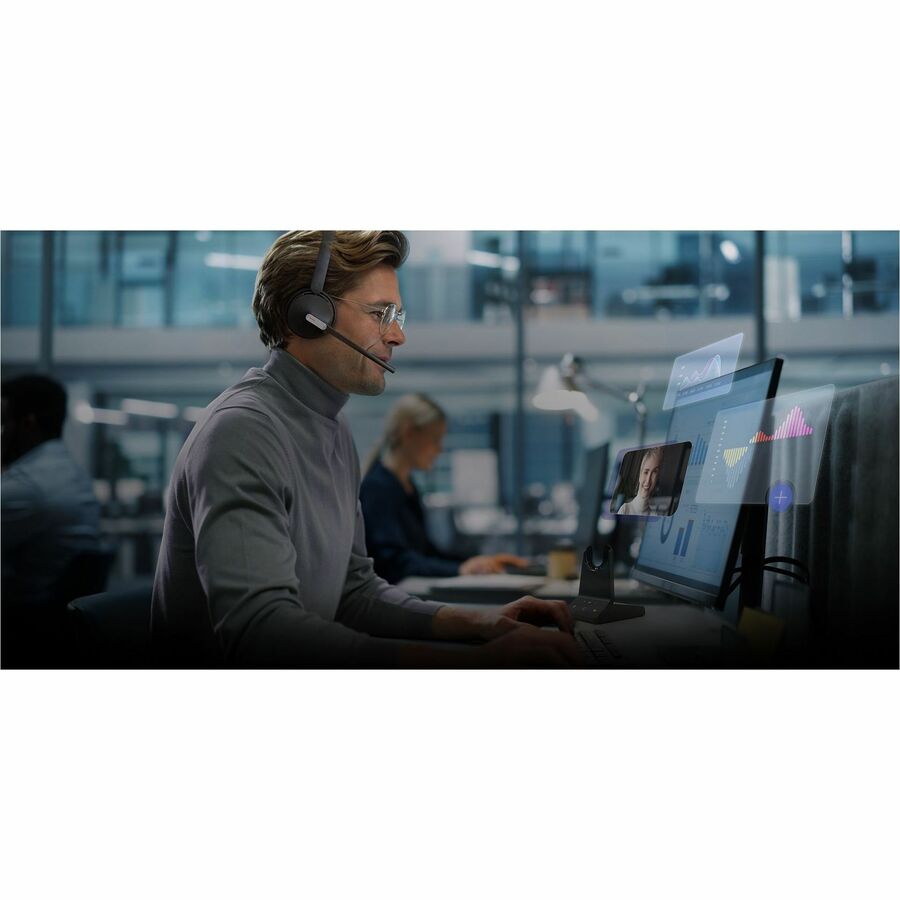 Yealink WH64 HYB DUAL STND MS dual-ear wireless headset with DECT Bluetooth hybrid connectivity and Teams certification — life-style view