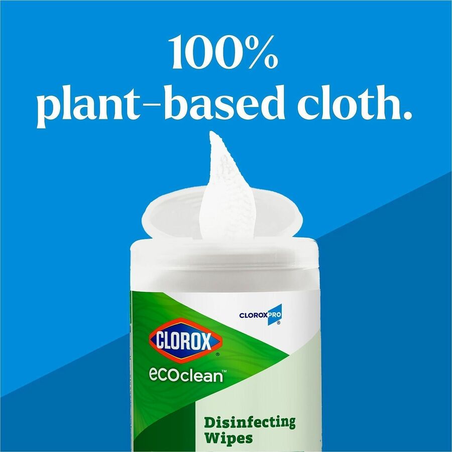 Clorox EcoClean Disinfecting Wipes - For Multi Surface, Multipurpose - Ready-To-Use - Wipe - Dye-free, Bleach-free, Ammonia-free, Chemical-free - Green - 75/Tub - 6 / Carton