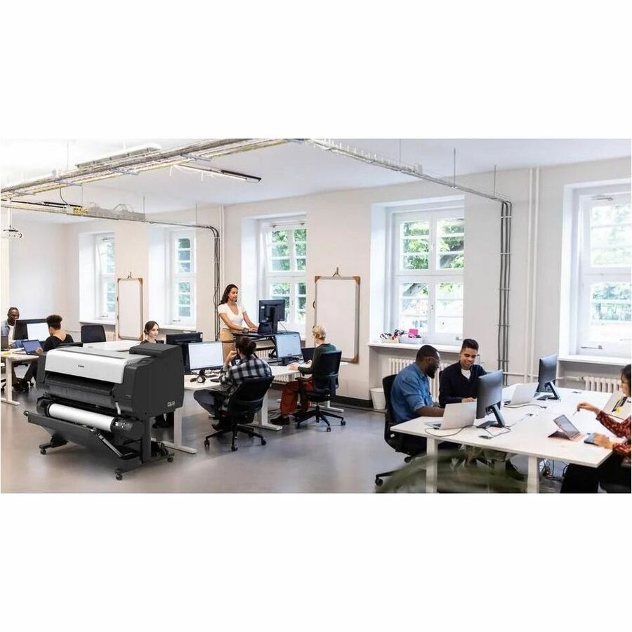 Canon TX-3200 36-inch large-format printer with basket for CAD drawings and technical output — life-style view