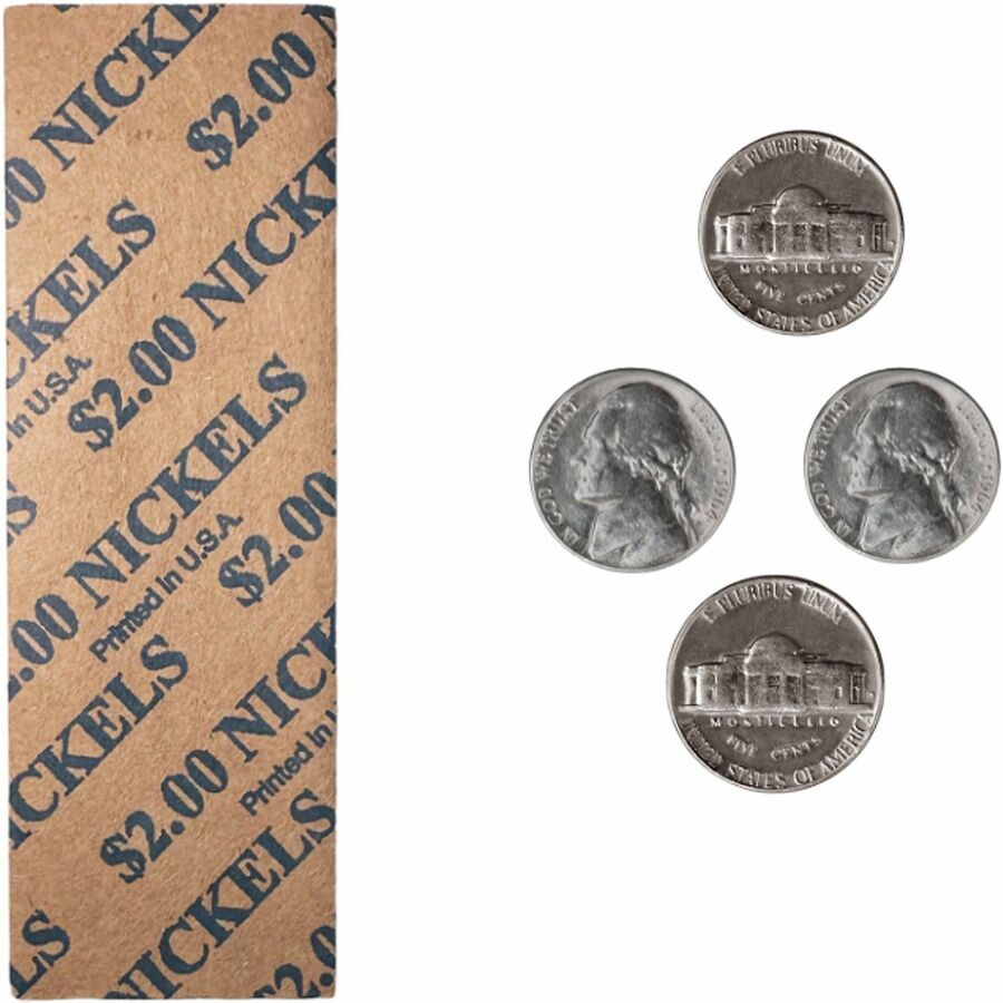 ControlTek Flat Tubular Coin Wrappers for Quarters - Durable, Crimped, Heavy Duty, Pre-printed - Kraft Paper - Blue - 1000 / Box