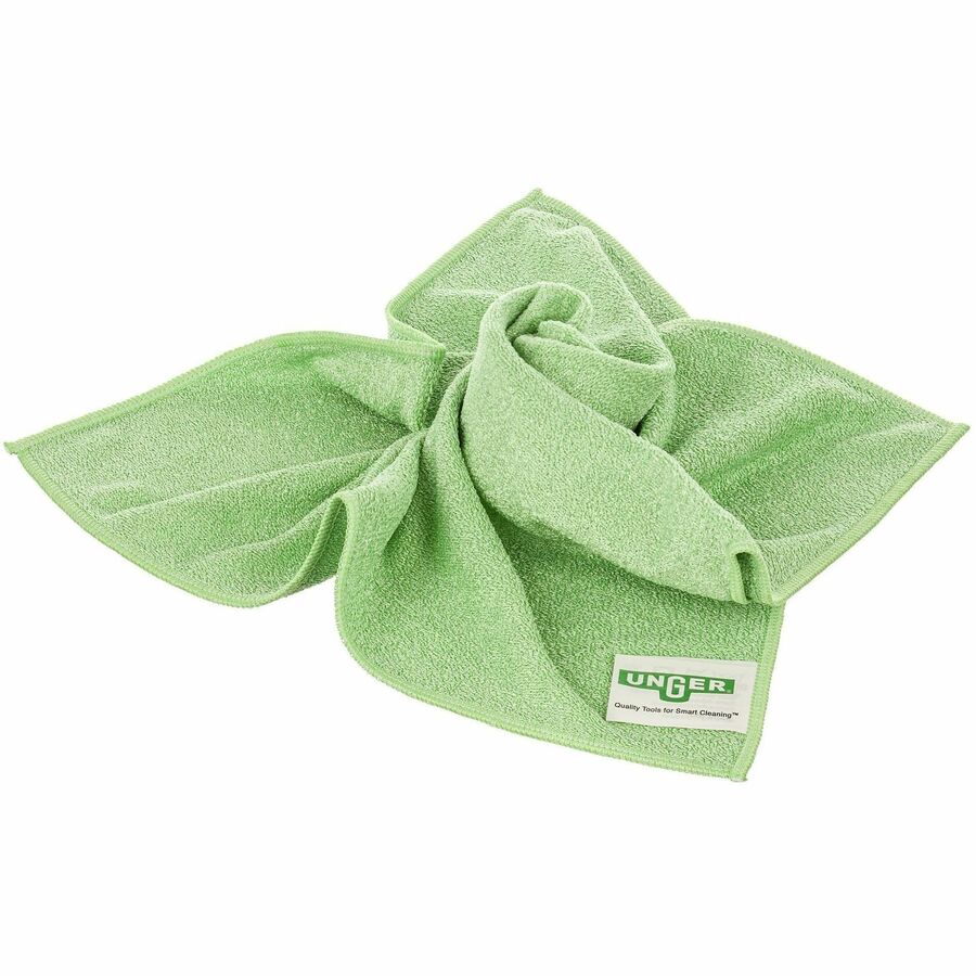 Unger MicroWipe 2000 Medium-Duty Microfiber Cloth - For General Purpose - Cloth, Wipe - Recommended For: Debris Remover, Bacteria Remover, Soil Remover, Mold Remover - Medium Duty, Absorbent, Washable, Durable - Green - 10 / Carton