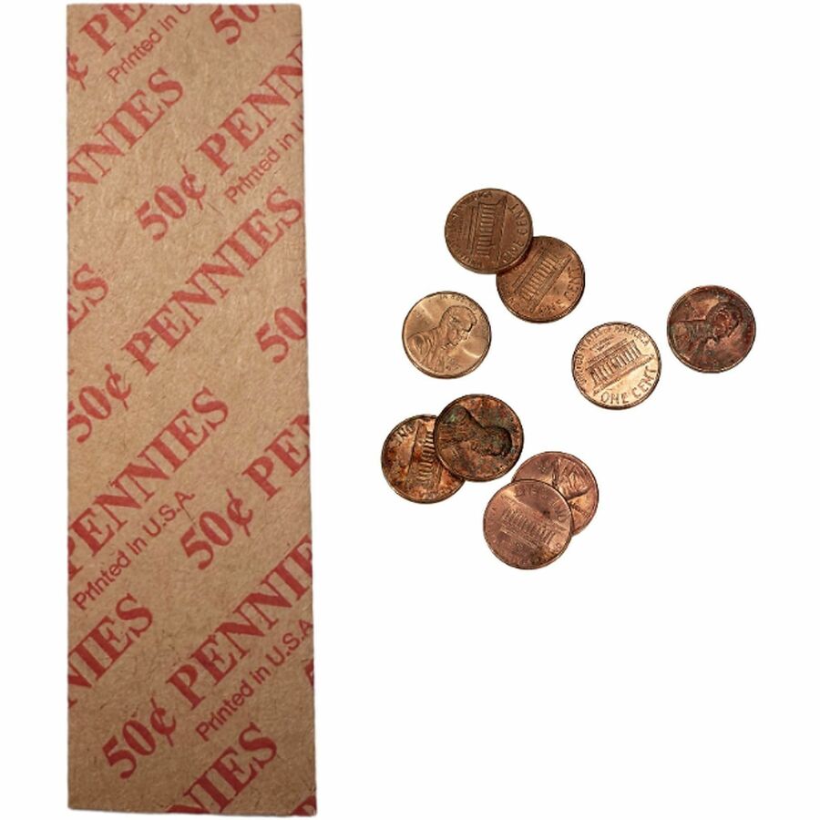 ControlTek Flat Tubular Coin Wrappers for Quarters - 25¢ Denomination - Durable, Crimped, Heavy Duty, Pre-printed - Kraft Paper - Red - 1000 / Box