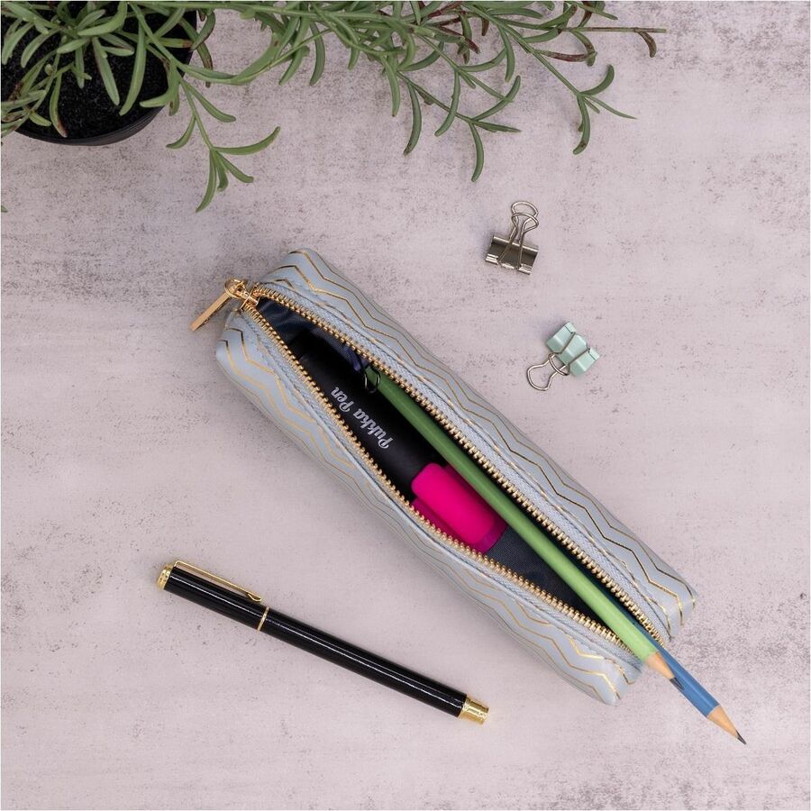 Pukka Pads Haze Carrying Case Pencil - Blue - Vegan Leather, Faux Leather, Synthetic Leather Body - Holographic Geometric Gold, Gold Foil, Classy Geometric - 2" Height x 7.9" Width - 1 Each