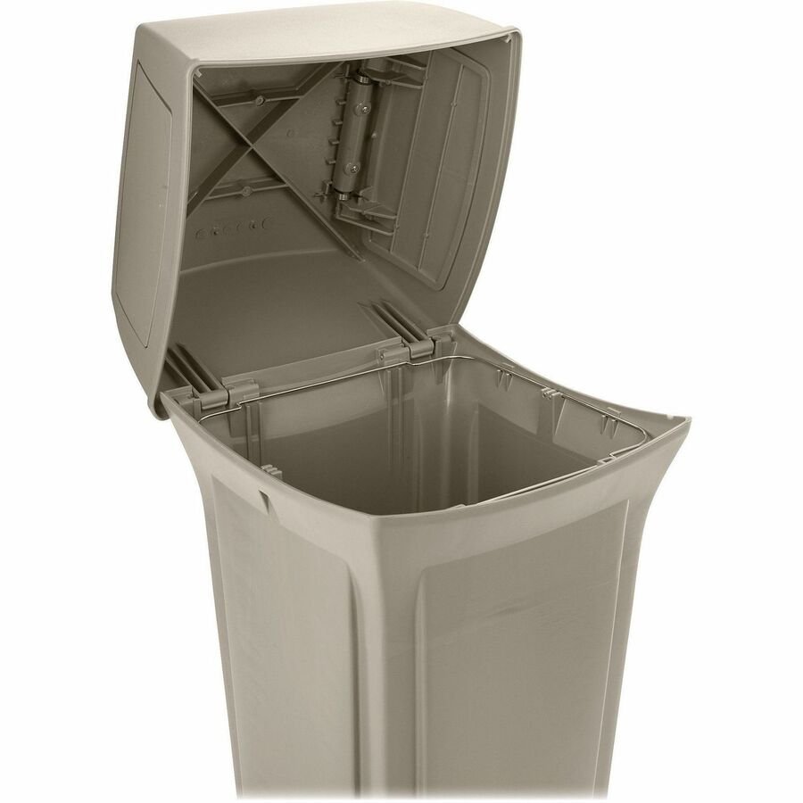 Rubbermaid Commercial Ranger Waste Container - Side Open - Hinged Lid - 35 gal Capacity - Square - For Outdoor - Durable, Hinged Door, Hinged Lid, Fire-Safe - Plastic, Metal, Structural Foam - Beige - 1 Each