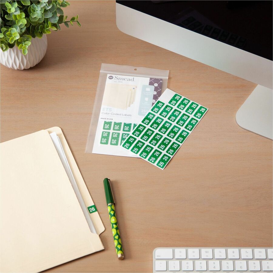 Smead ETS Color-Coded Year Labels - 1/2" Height x 1" Width - Green - Paper - Laminated - 25 / Sheet - 10 Total Sheets - 2026 Total Label(s) - 1 Pack