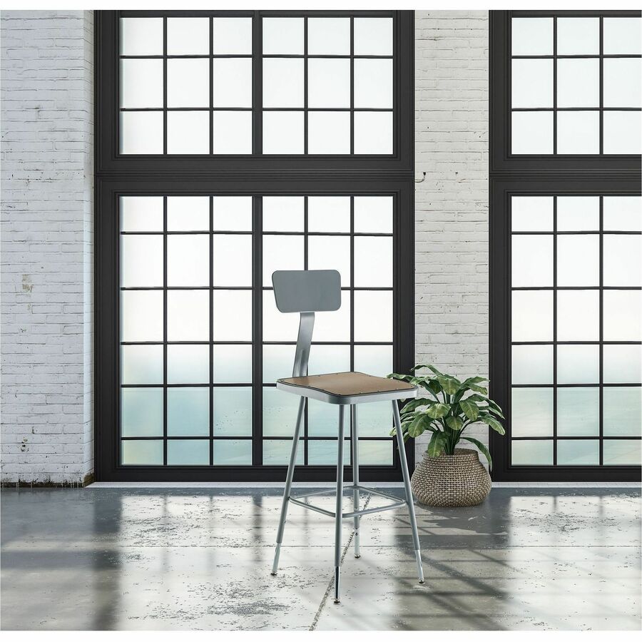 National Public Seating 6300 Series Heavy-Duty Square-Seat Stools - Masonite Seat Material - Gray Frame Color - Steel Frame Material - Four-legged Base - Gray - 1 Each