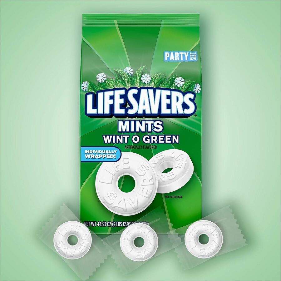 Green Rabbit Life Savers Wint-O-Green Mints - Wintermint - Individually Wrapped, Breath Freshening - 2.81 lb - 1 / Carton