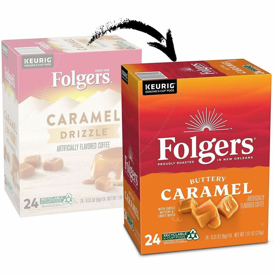 Folgers® K-Cup Buttery Caramel Coffee - Compatible with Keurig K-Cup Brewer - Medium - 24 K-Cup - K-Cup - Buttery Caramel, Caramel, Arabica - 4 / Carton