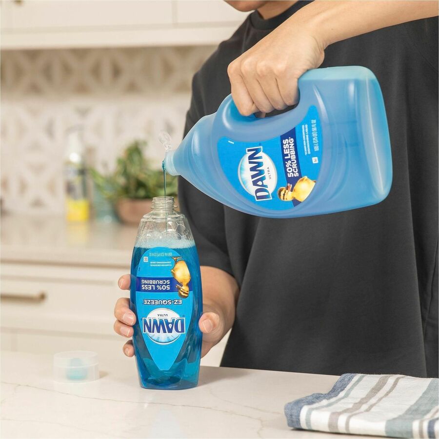 Dawn Ultra Original Dish Soap - For Multipurpose - Concentrate - Liquid - 18 fl oz (0.6 quart) - Clean Scent - Recommended For: Stain Remover, Grime Remover, Grease Remover - Refillable - Blue - 10 / Carton