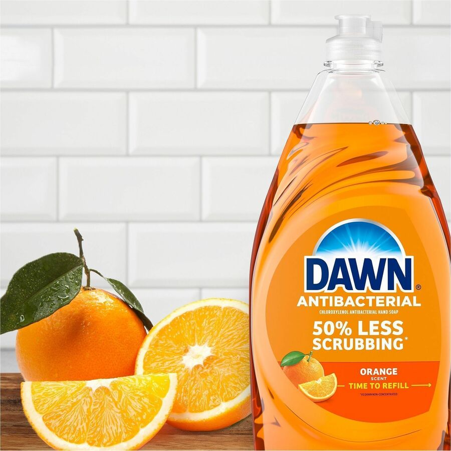 Dawn Antibacterial Dish Soap - For Dish, Hand - Liquid - 30.8 fl oz (1 quart) - Orange Scent - Recommended For: Grease Remover, Bacteria Remover, Germs Remover, Grime Remover - Residue-free, Streak-free, Anti-bacterial - Orange - 8 / Carton