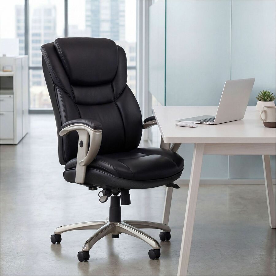 Serta Chair - Black Seat Color - Black Back Color - High Back - Black - MDF, Memory Foam, Bonded Leather - Armrest - 1 Each