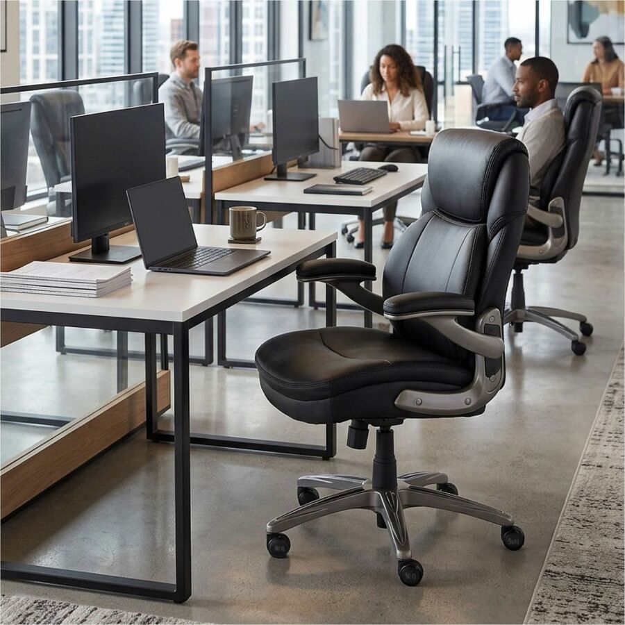 Serta Chair - Black Seat Color - Black Back Color - Mid Back - 5-star Base - Black - Memory Foam, Bonded Leather - Armrest - 1 Each