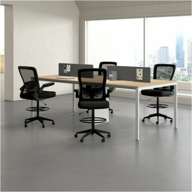 Boss Mesh Flip-Arm Stool - Black Seat Color - Fabric, Foam Seat Material - Black Back Color - Mesh Back Material - Black Frame Color - 5-star Base - Black - Mesh, Fabric, Chrome - Armrest - 1 Each