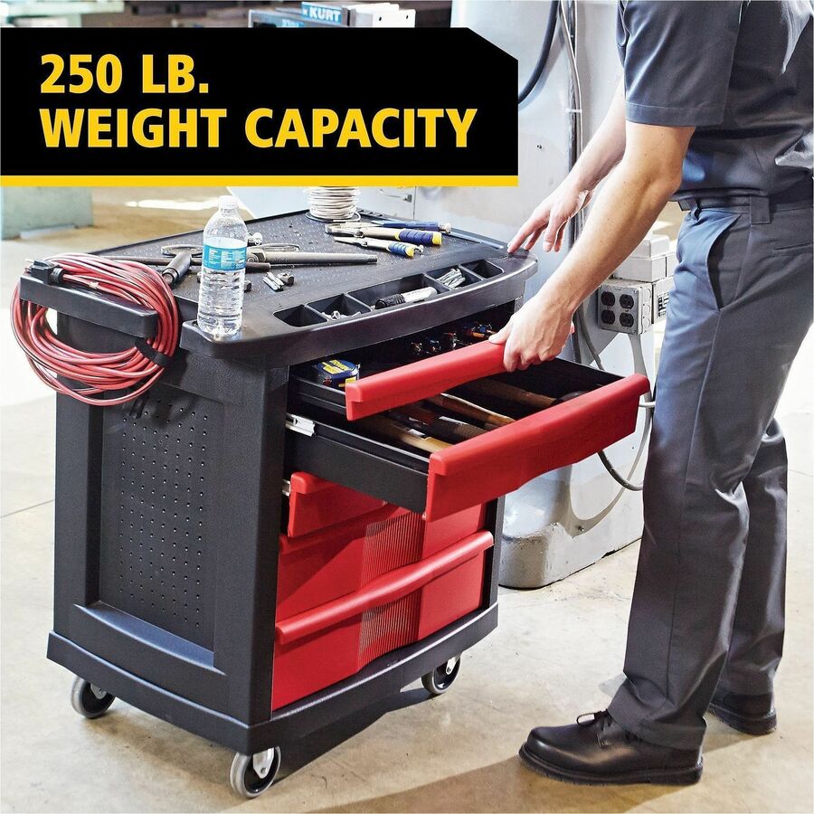 Rubbermaid Commercial 5 Drawer Mobile Work Center, Black - 5 Drawer - 250 lb Load Capacity - 4 Casters - 4" Caster Size - 32.63" Length x 19.90" Width x 33.50" Height - Black, Red - 1 Each