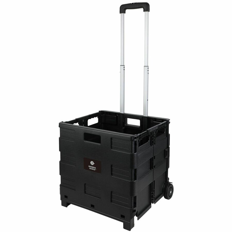 Business Source Stow-and-Go Mobile Storage Crate - Telescopic Handle - 60 lb Load Capacity - 12.72 gal Volume Capacity - 2 Casters - 18.25" Width x 15" Depth x 39.37" Height - Black - 6 / Carton