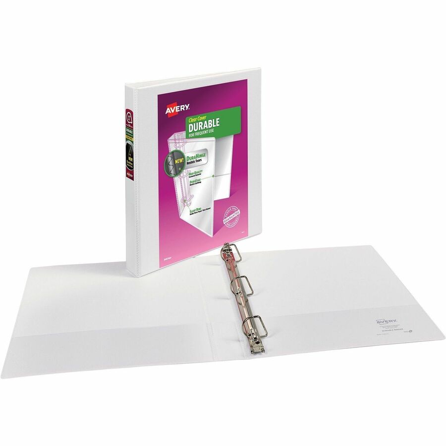 Avery® DuraHinge Durable View Binder - 1" Binder Capacity - Letter - 8 1/2" x 11" Sheet Size - 250 Sheet Capacity - 1 2/5" Spine Width - 3 x 1" Ring - Fastener: Slant Ring - Pocket: 2, Internal - Linen pattern - White - Recycled - Durable, Sturdy, Lon