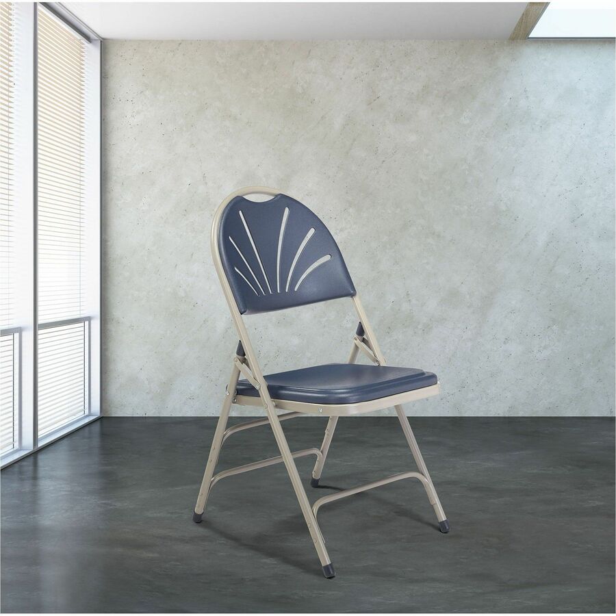 National Public Seating 1100 Series Fan-Back Folding Chair - Dark Blue Seat Color - Plastic Seat Material - Dark Blue Back Color - Plastic Back Material - Gray Frame Color - Tubular Steel Frame Material - High Back - Dark Blue - Plastic, Polypropylene - 4