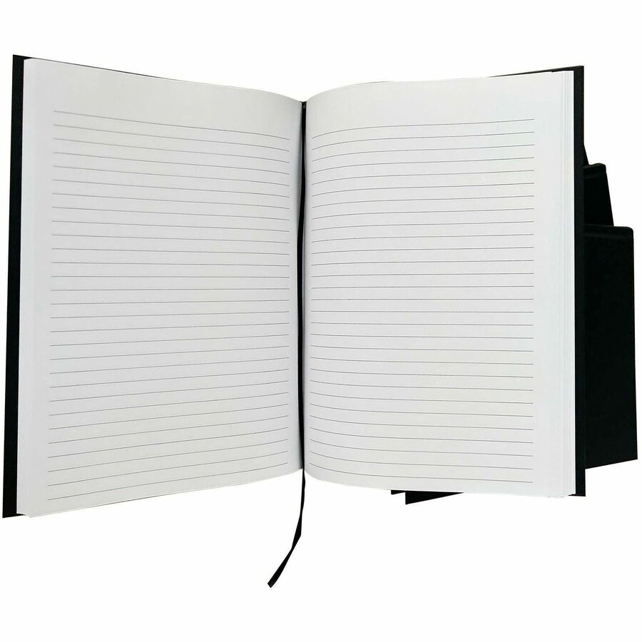 Business Source Hardbound Ruled Linen Journals - Hard Bound - Ruled Margin - Black Cover - Ribbon Marker, Micro Perforated, Hard Cover, Removable, Bookmark - 1 Each