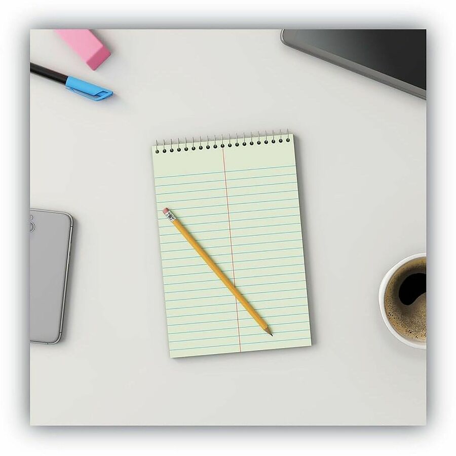 Business Source Green Tint Steno Notebook - Gregg Ruled Margin - 6" x 9" Sheet Size - Green Cover - Note Section, Portable, Top Side Opening - 6 / Pack