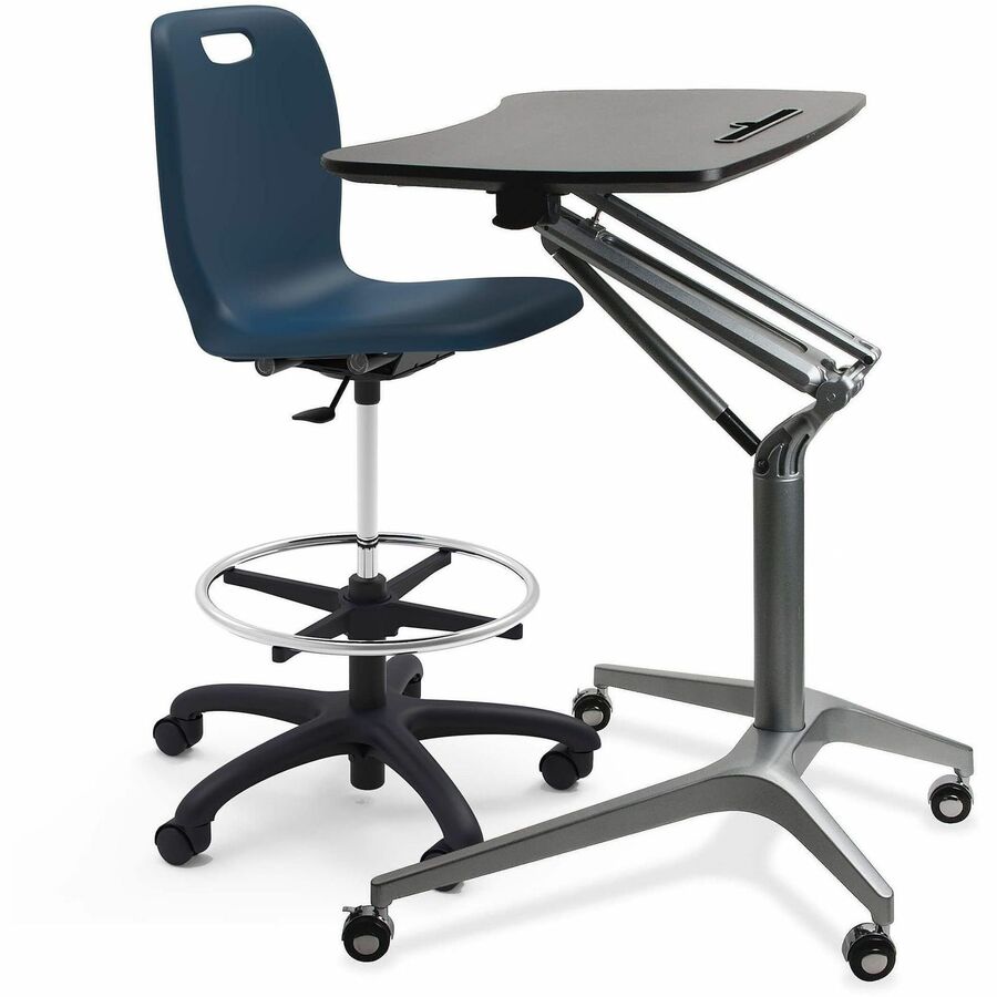 Lorell Modern Lab Stool - 14" Height - Material: Polypropylene - Finish: Navy - Contoured Seat, Ergonomic, Comfortable, Pneumatic Adjustment, 360° Swivel, Mobility, Hooded Caster, Dual Wheel Caster - 1 Carton