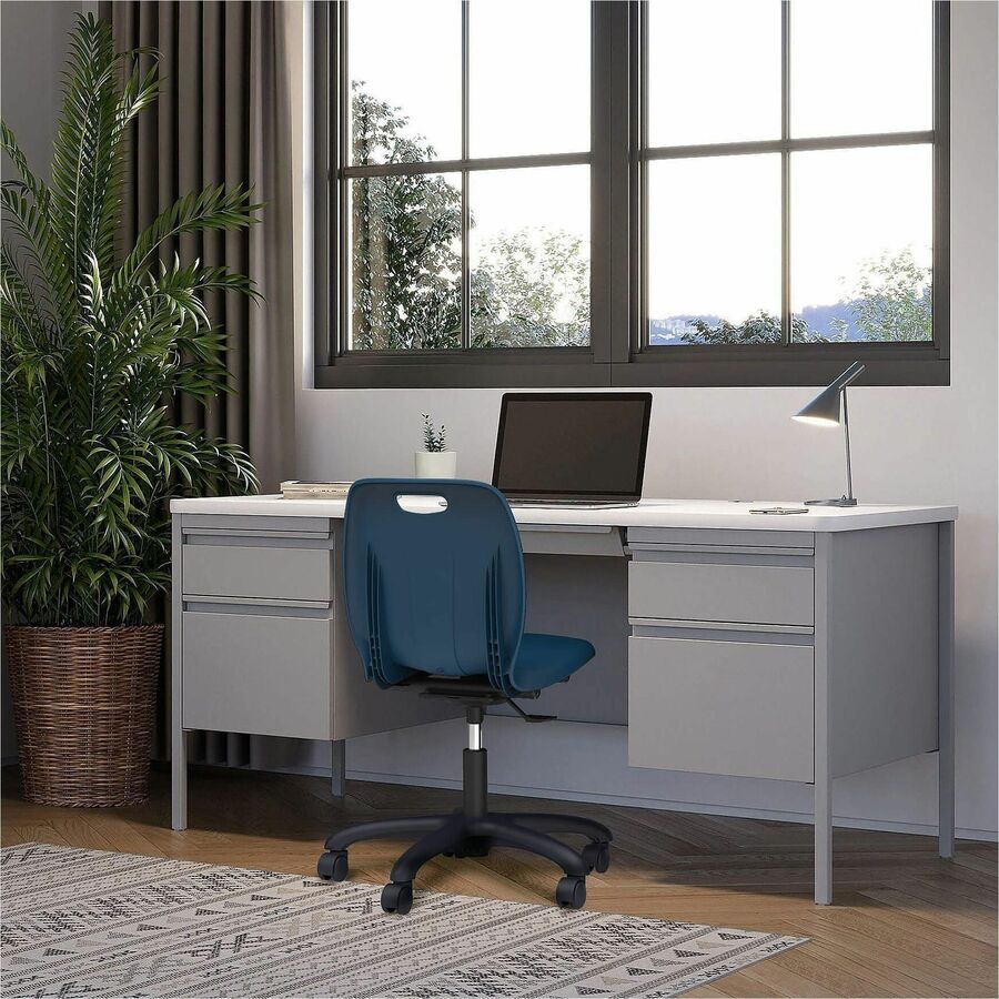 Lorell Modern Armless Task Chair - 22.6" Height - Material: Polypropylene - Finish: Navy - Swivel, Casters, Versatile, Adjustable Seat, Swivel Caster, Dual Wheel Caster, Pneumatic Adjustment, 360° Swivel, Hooded Caster - For Classroom - 1 Carton