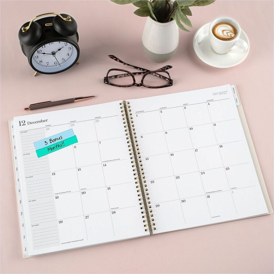At-A-Glance WorkStyle Focus Planner - Weekly, Monthly - 12 Month - January 2027 to December 2027 - Letter - 8 1/2" x 11" Sheet Size - Twin Wire - Champagne Poly Cover