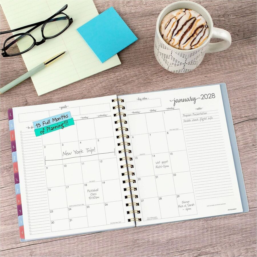 At-A-Glance Harmony Weekly/Monthly Planner - Weekly, Monthly - 13 Month - January 2027 to January 2028 - 7" x 8 3/4" Sheet Size - Twin Wire - Ice Blue Poly Cover