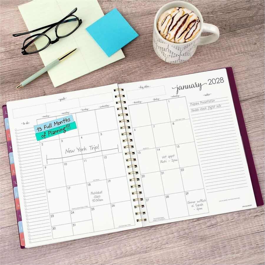 At-A-Glance Harmony Weekly/Monthly Planner - Weekly, Monthly - 13 Month - January 2027 to January 2028 - Letter - 8 1/2" x 11" Sheet Size - Twin Wire - Mulberry Poly Cover